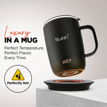 Black Slursh temperature control smart mug with Slursh branding on a white background